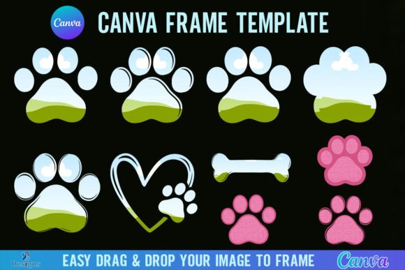 Paw Print Canva Frame Template Dog Bone